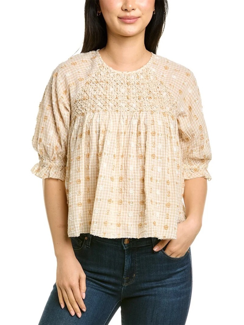 SAYLOR Cream Smocked Peasant Blouse